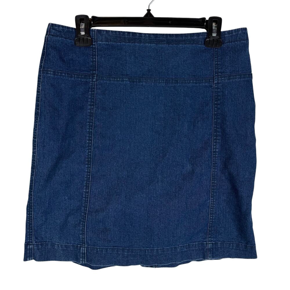 Anne Klein Straight Pencil Skirt Women's 12 Petite Blue‎ Denim Stretch Back Zip